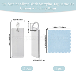 3 шт. 925 прямоугольные подвески из стерлингового серебра с заготовками для штамповки&nbsp;STER-BBC0008-79