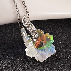 混合形状abカラー真鍮ガラスチャーム  ラインストーン付き  プラチナ  クリアAB  12~14x12~14x7~8mm  穴：3.5~4x5.5mm&nbsp;PALLOY-JF00145