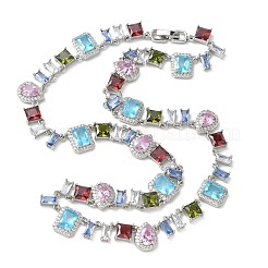 Теннисные ожерелья в форме капли с квадратом и латунным паве из разноцветных кубических цирконий&nbsp;NJEW-G183-09P