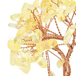 Украшения из натуральной желтой кварцевой крошки в виде дерева жизни с декоративными фигурками для кошек&nbsp;DJEW-K025-03D