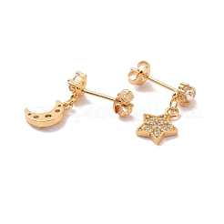 Прозрачные серьги-гвоздики с кубическим цирконием в виде луны и звезды&nbsp;EJEW-C030-10G