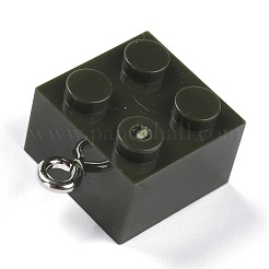 樹脂チャーム  プラチナ鉄ループ付き  おもちゃのレンガ  ダークオリーブグリーン  21x15.5x11mm  穴：2.6mm&nbsp;RESI-E017-A06