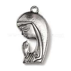 チベット風 304 ステンレススチールペンダント  女性の祈りのチャーム  アンティークシルバー  25x13.5x2.5mm  穴：1.6mm&nbsp;STAS-G278-12AS