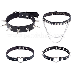 4 stücke 4 arten gothic stil spiked niet imitation leder chocker halsketten&nbsp;NJEW-CL0001-19
