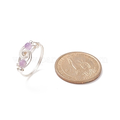 Спиральное кольцо на палец с бусинами из натурального аметиста RJEW-TA00049-04