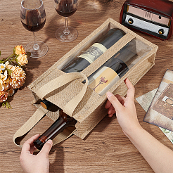 Джутовая сумка для хранения вина с прозрачным окошком из ПВХ ABAG-WH0045-18