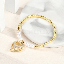 Браслеты с подвесками из латуни с микропаве из кубического циркония для женщин BJEW-M050-02G-03