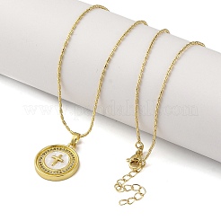 Латунные кубические цирконии плоские круглые кресты подвески ожерелья&nbsp;NJEW-R100-02G