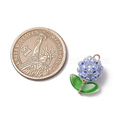 ガラスシードビーズペンダント  真鍮パーツ  花  コーンフラワーブルー  20~20.5x14x11~14mm  穴：1.8mm&nbsp;PALLOY-MZ00592-02