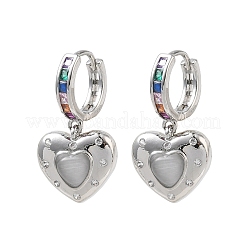 Pendientes colgantes de aro en forma de corazón con circonitas cúbicas micro pavé de latón y cuentas de ojo de gato.&nbsp;KK-CBAD9DF-01P-D