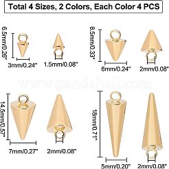 32個4スタイル304ステンレススチールペンダント  スパイク/コーン  ゴールデン＆シルバー  6.5~18x3~7mm  穴：1.5~2mm  8個/スタイル&nbsp;STAS-UN0027-88