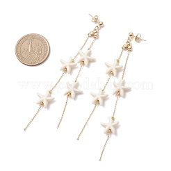 Серьги-гвоздики с подвесками из синтетической бирюзы в форме морской звезды EJEW-TA00763