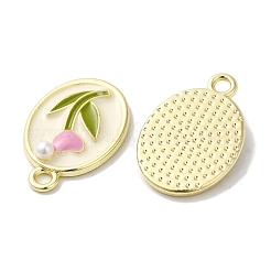 メッキ合金エナメルチャームラック  ABSの模造パールと  カドミウムフリー＆ニッケルフリー＆鉛フリー  オーバル フラワーチャーム付き  ゴールドカラー  ミックスカラー  20x13x3.5mm  穴：1.8mm&nbsp;X-FIND-I039-033G