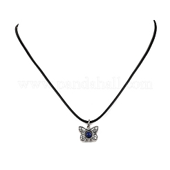 Ожерелье из вощеного шнура с подвеской из сплава и натурального лазурита NJEW-JN05438-01