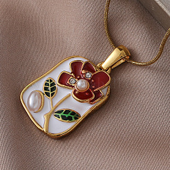 Винтажные подвески в виде цветов из нержавеющей стали 304 с эмалью и искусственным жемчугом для женщин.&nbsp;CU9573