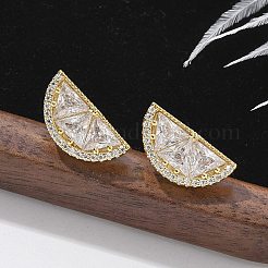 Pendientes de botón de latón semicircular con micro pavé de circonitas cúbicas transparentes&nbsp;EJEW-M077-08G