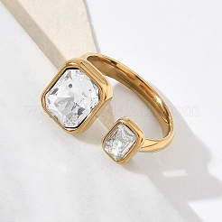 Anillos abiertos tipo brazalete de acero inoxidable 304 con circonitas cúbicas transparentes para mujer.&nbsp;RJEW-F207-03C-G