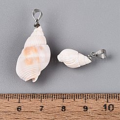 真鍮と天然の螺旋状の貝殻のペンダント  巻貝チャーム  プラチナ  貝殻色  16~34x8~19x8~17mm  穴：4~5x3.5mm&nbsp;SHEL-Q029-18P