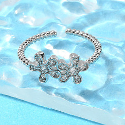 Открытые манжеты из латуни с микропаве и прозрачным цирконием для женщин RJEW-R005-06G