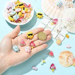 60個 10スタイル 夏テーマ 不透明樹脂 デコデンカボション  混合図形  ミックスカラー  7~23.2x8~21x3~9mm  6個/スタイル&nbsp;RE-FSFF77-01