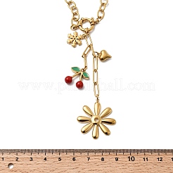 Женские ожерелья с подвеской в виде сердца из нержавеющей стали 304 с красной эмалью в виде цветка вишни NJEW-G181-11G
