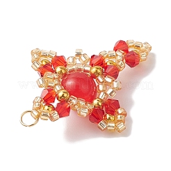 Pendentifs en jade naturel de Malaisie (teint) et en perles de verre et de laiton&nbsp;PALLOY-MZ00266-01