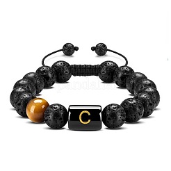 Bracelets ajustables en perles rondes œil de tigre naturel et roche de lave&nbsp;TV6214-3