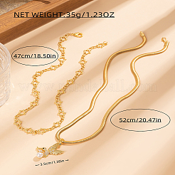 Винтажное ожерелье-змейка из нержавеющей стали 201 и латуни с двухслойным кулоном в виде птицы из прозрачного кубического циркония IF6891