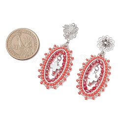 Серьги-гвоздики с овальным крестом из стеклянного бисера EJEW-MZ00595-01