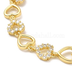 Bracciale a catena a maglie a cuore vuoto con zirconi cubici trasparenti&nbsp;BJEW-A132-12G