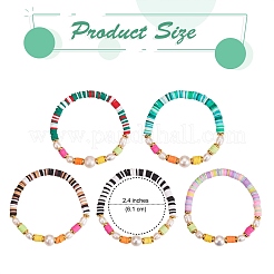 5шт 5 цвета полимерная глина хейши из бисера эластичные браслеты наборы&nbsp;BJEW-SZ0001-55