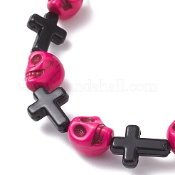 Браслеты из акриловых бусин с крестом и черепом на Хэллоуин&nbsp;BJEW-JB12617