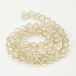 電気メッキガラスビーズセット  フル虹メッキ  多面カット  ラウンド  ベージュ  8mm  穴：1mm&nbsp;EGLA-J015-8mm-07