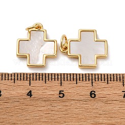 Messing Pavé Naturweiß Muschel Kreuz Anhänger&nbsp;KK-P308-01G