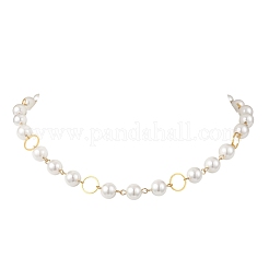 Ожерелья из круглого жемчуга с латунными звеньями для женщин&nbsp;NJEW-JN05631