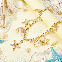 Богемные ремни с кисточками из натуральной ракушки и пластиковой имитации жемчуга&nbsp;AJEW-CY0001-06A