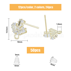 24 шт. двухцветная латунная фурнитура для сережек-гвоздиков с микропаве из прозрачного кубического циркония KK-FH0004-79