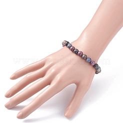 Bracciale elasticizzato in corindone rosso naturale/rubino e zaffiro da 8 mm&nbsp;BJEW-JB07153