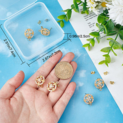 4 пара сережек-гвоздиков с микропаве из латуни и кубическим цирконием в виде цветка KK-BBC0008-01
