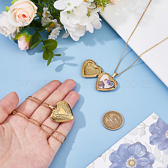2 шт. 316 хирургическая нержавеющая сталь сердце фото медальон кулон кабель цепь ожерелья для женщин&nbsp;NJEW-DC0001-15G