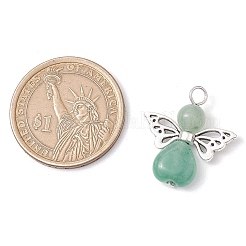 Подвески в форме сердца с ангелом из натурального зеленого авантюрина/лазурита/розового кварца/тигрового глаза/голубой пятнистой яшмы/синтетической бирюзы&nbsp;X-PALLOY-JF03186-01