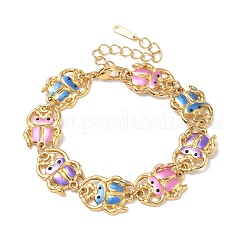 Braccialetti da donna in acciaio inossidabile 304 con catena a maglie colorate a forma di insetto smaltata.&nbsp;SA-CBA7107-05G