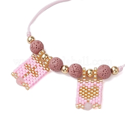 Плетеные браслеты из натурального лавового камня BJEW-MZ00063-02