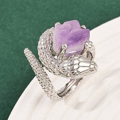 Открытые кольца-манжеты из натурального змеиного аметиста RJEW-K286-10P-02