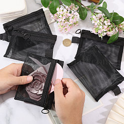ナイロンメッシュメイクアップジッパーバッグ  化粧品・文房具・クラッチバッグ  長方形  ブラック  10x12.8x0.2cm&nbsp;AJEW-WH0609-513C