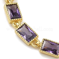 Pulseras de cadena de eslabones con circonita cúbica pavé de latón rectangular para mujer&nbsp;BJEW-P385-05G-04