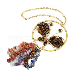 Подвесные украшения из латуни и натурального тигрового глаза в виде бабочки HJEW-Z007-04G-03