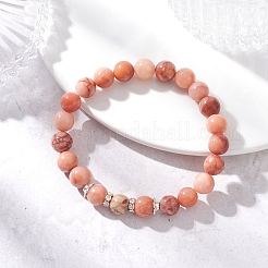 Braccialetti elastici con perline di avventurina rosa naturale per donna&nbsp;BJEW-JB12625-01