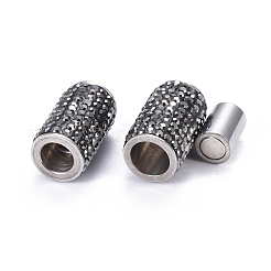 304ステンレススチールのラインストーンマグネット留め具、接着端付き  コラム  ヘマタイト  18x12mm  穴：6mm&nbsp;RB-K005-29