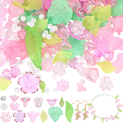 DIYの葉っぱと花のパーツキット  アクリルパーツなど、  ガラス＆アクリルビーズ  ピンク  11.5x10.5x10mm  穴：1.6mm&nbsp;DIY-PA0001-64D